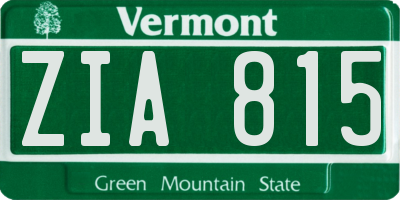VT license plate ZIA815