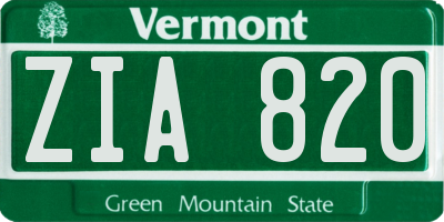 VT license plate ZIA820