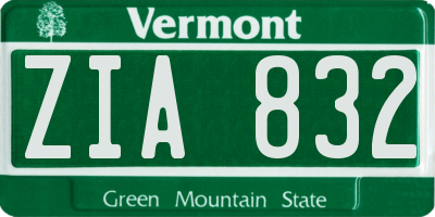 VT license plate ZIA832
