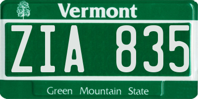 VT license plate ZIA835