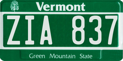 VT license plate ZIA837