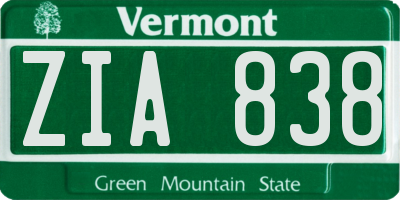 VT license plate ZIA838