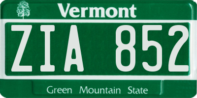 VT license plate ZIA852