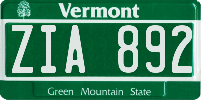 VT license plate ZIA892