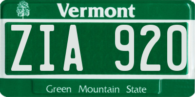 VT license plate ZIA920