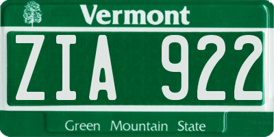 VT license plate ZIA922