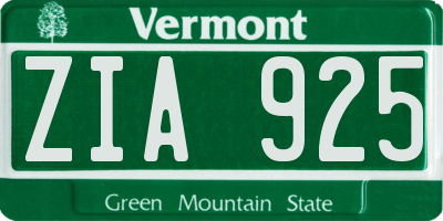 VT license plate ZIA925