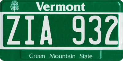 VT license plate ZIA932
