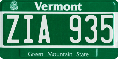 VT license plate ZIA935