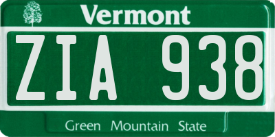 VT license plate ZIA938
