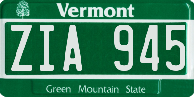 VT license plate ZIA945