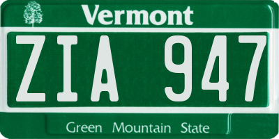 VT license plate ZIA947