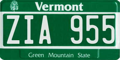 VT license plate ZIA955