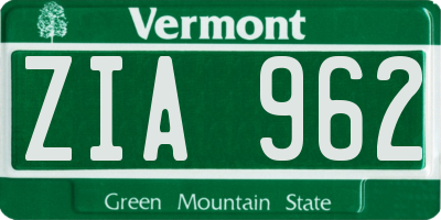 VT license plate ZIA962