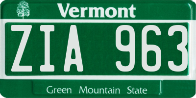 VT license plate ZIA963