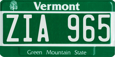 VT license plate ZIA965