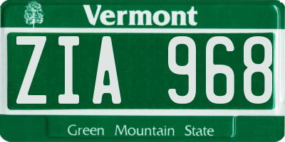 VT license plate ZIA968