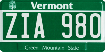 VT license plate ZIA980