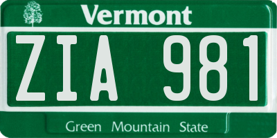 VT license plate ZIA981