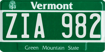 VT license plate ZIA982