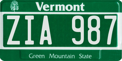 VT license plate ZIA987