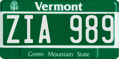 VT license plate ZIA989