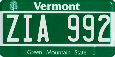 VT license plate ZIA992