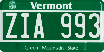 VT license plate ZIA993
