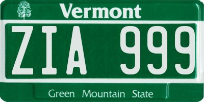 VT license plate ZIA999