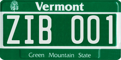 VT license plate ZIB001