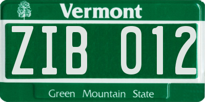VT license plate ZIB012