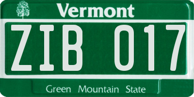 VT license plate ZIB017