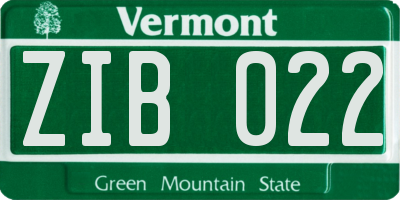 VT license plate ZIB022