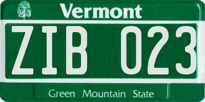 VT license plate ZIB023