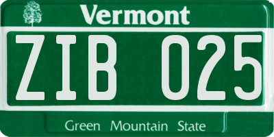 VT license plate ZIB025