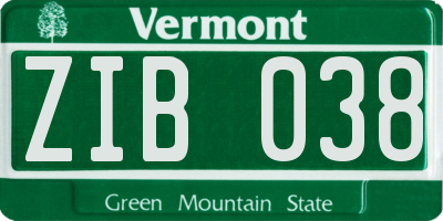 VT license plate ZIB038