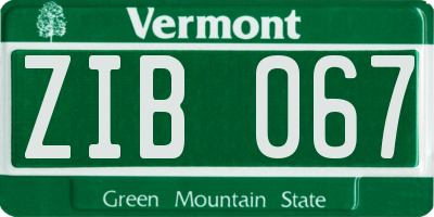 VT license plate ZIB067