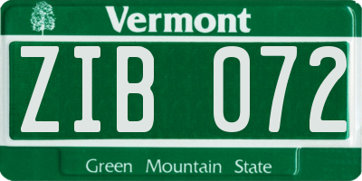 VT license plate ZIB072