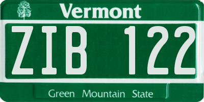 VT license plate ZIB122