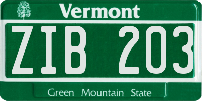 VT license plate ZIB203