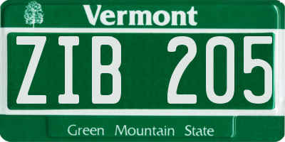 VT license plate ZIB205