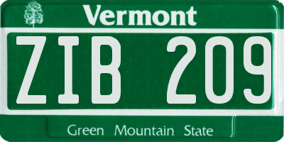 VT license plate ZIB209