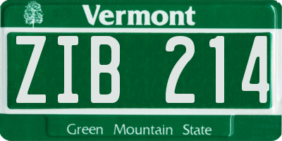 VT license plate ZIB214