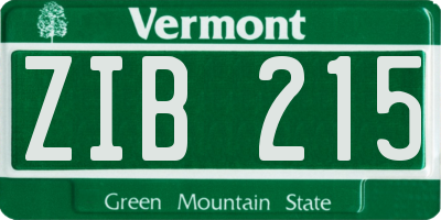 VT license plate ZIB215
