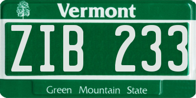 VT license plate ZIB233
