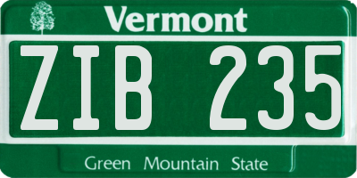 VT license plate ZIB235