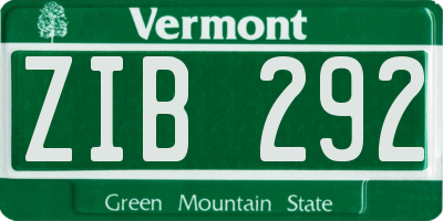VT license plate ZIB292