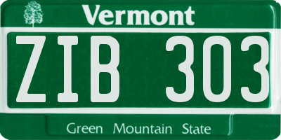VT license plate ZIB303