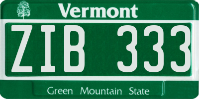 VT license plate ZIB333