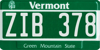 VT license plate ZIB378
